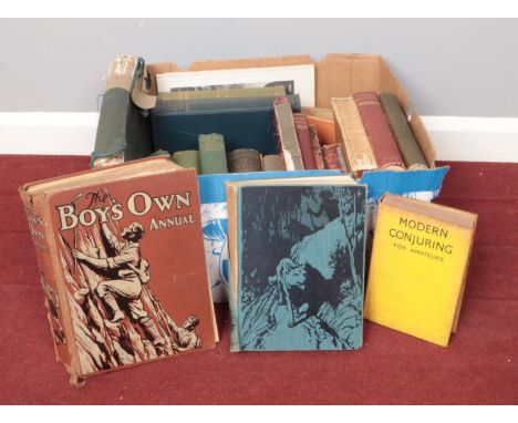 A box of vintage books. J.C. Cannell, Modern Conjuring for Amateurs, Rudyard Kipling All the Mowgli stories, Robert Harding T