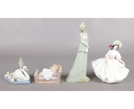 A collection of mainly ceramic figures. To include Lladro 'Follow me' (5722), and Royal Doulton 'Sunday Best' (HN 2698).  Dam