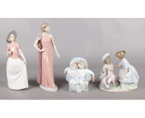 Four NAO by Lladro figures, to include 'He loves me' (1304) and 'Stories with Grandma' (1512).  Damage to the petals of 'He l