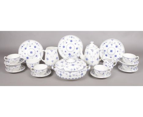 Twenty-five pieces of Mason's tableware, in the 'Denmark' pattern. To include cups and saucers, large milk pitcher, coffee po