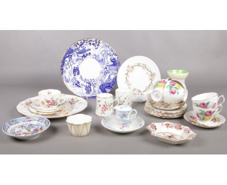 A quantity of miscellaneous. Royal Worcester plate, Royal Crown Derby 'Derby Posies' cup/saucer plate, Shelley sugar bowl etc