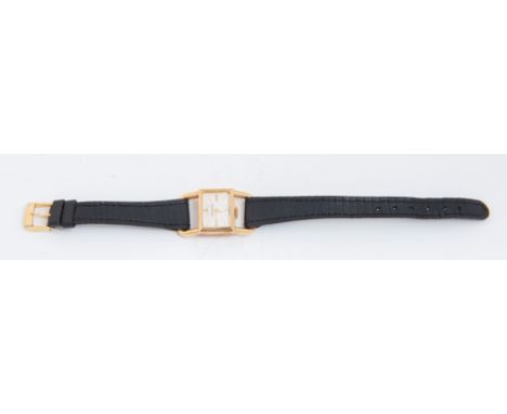 OROLOGIO DA POLSO PER SIGNORA. Cassa carré in oro giallo a due corpi, sagomata “a lucchetto”, quadrante marcato “Jaeger Le Co