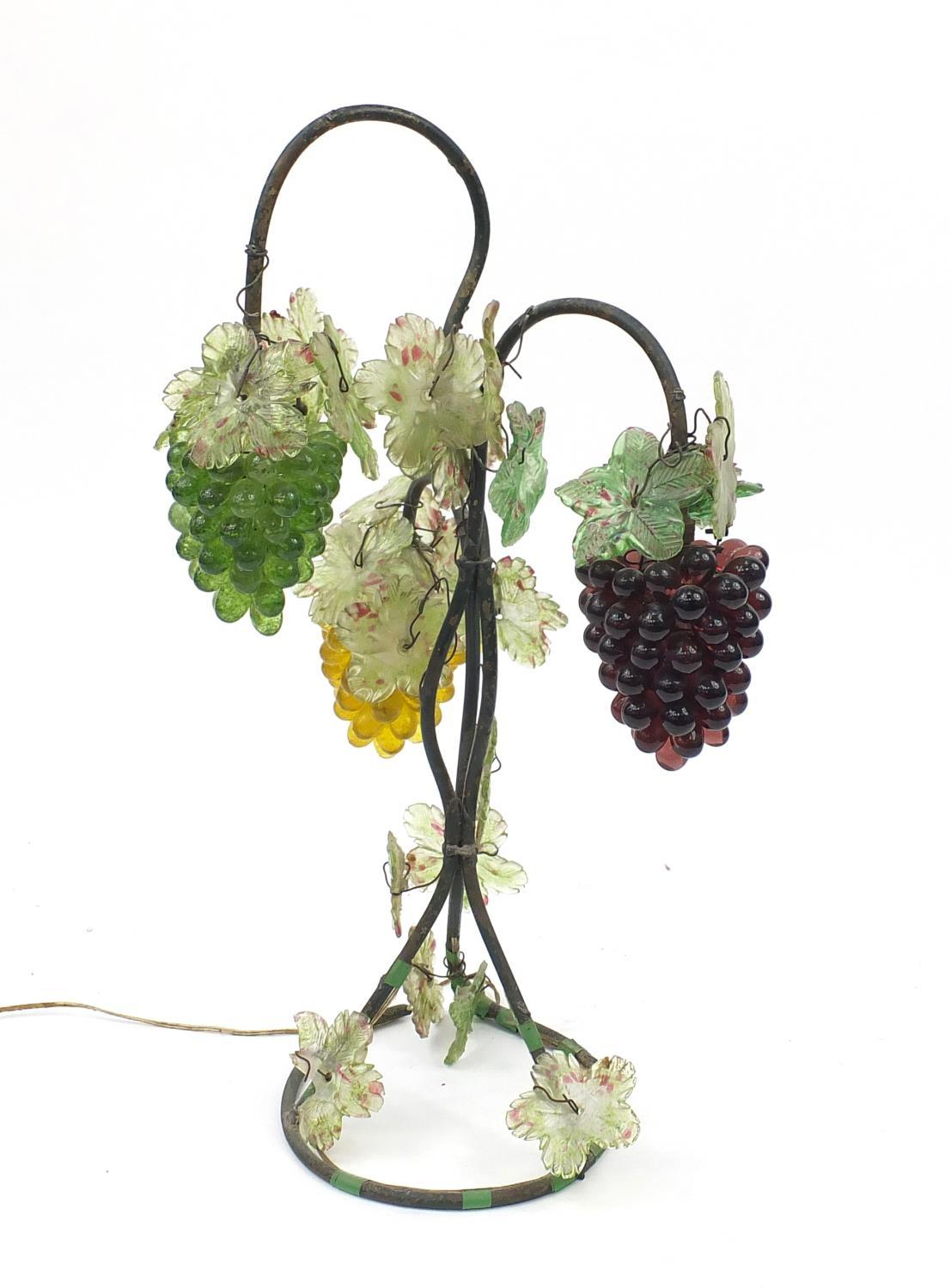 Brass table lamp with large colourful bunch of grapes glass shades