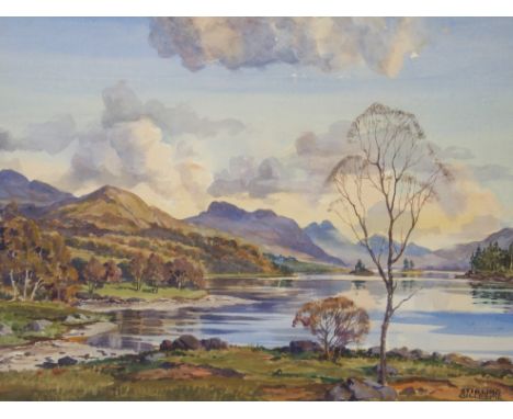 •STIRLING GILLESPIE (Scottish 1908 - 1993) LOCH LAGGAN, AUTUMN Watercolour, signed, 43 x 55cm (17 x 21 1/2") T & R Annan & So