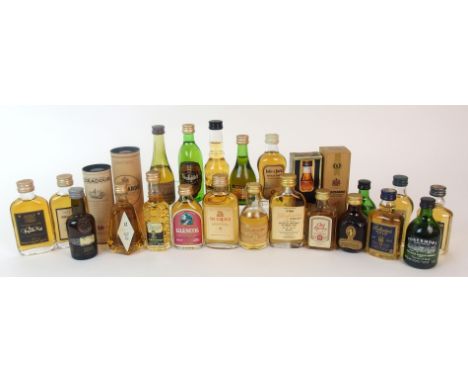 A Group of Single Malt Scotch whisky miniature bottles comprising Glenfarelas Glenlivet 8 years old, flat vintage bottle, 70 