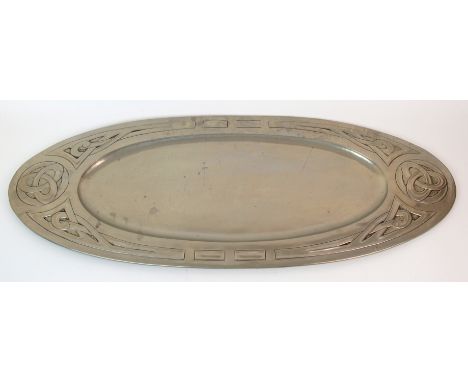 An Arts & Crafts Glasgow School silvered metal tray by Margaret Gilmour (1860-1942) circa 1910, of oblong-form with inset cen