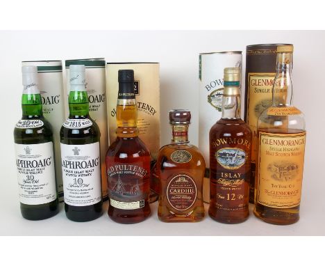 Six bottles of whisky comprising Cardhu 12 year old single malt, 70cl, 40% volume; two bottles of Laphroaig 10 year old singl