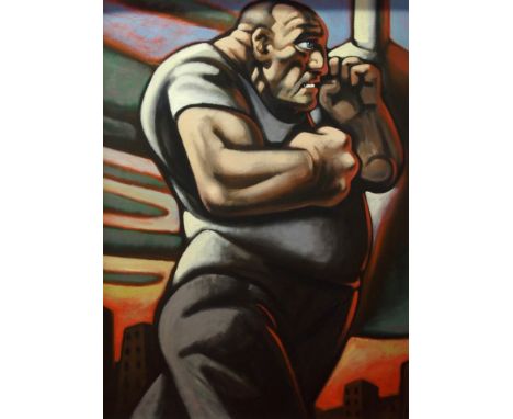 •PETER HOWSON OBE (Scottish b. 1958) PUGILIST Oil on canvas, signed, 122 x 91cm (48 x 36")