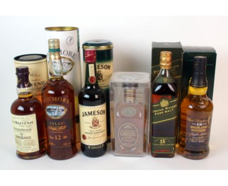 Six bottles of whisky comprising Cardhu 12 year old single malt Highland Scotch whisky, 70cl, 40% volume; Johnnie Walker 15 y