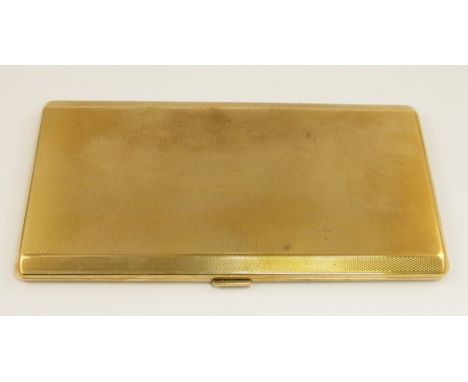 A 9ct cigarette case with all over engine turned decoration, made by Alfred Dunhill circa 1941, inscribed to the interior. Ap
