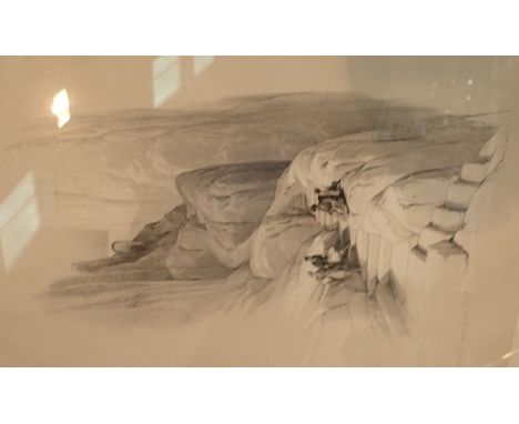 Hand coloured full plate lithograph ascent to the Summit of Sinia by David Roberts RA dated 1844 framed and glazed
