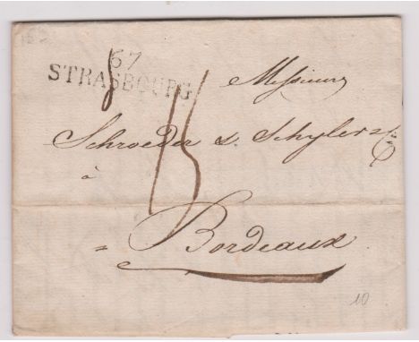 France 1814 - EL dated 26 July 1814 Strasbourg posted to Bordeaux, manuscript postage charge, Strasburg mileage cancel