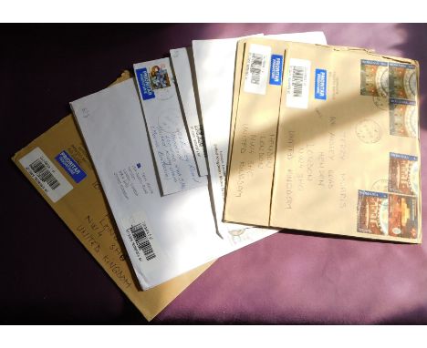 Romania 2013-2016 9x philatelic covers posted priority mail to same address in London with nice postal rate combinations