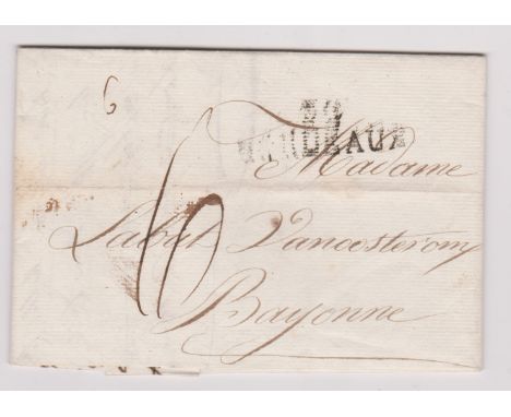 France 1817 - EL dated 1817 Bordeaux posted to Bayonne, manuscript 10 Bordeaux mileage cancel
