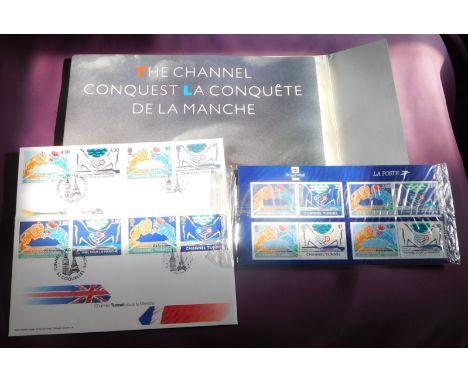 Great Britain 1994 Channel Tunnel souvenir pack of book, 1st day covers x2, presentation pack and philatelic document