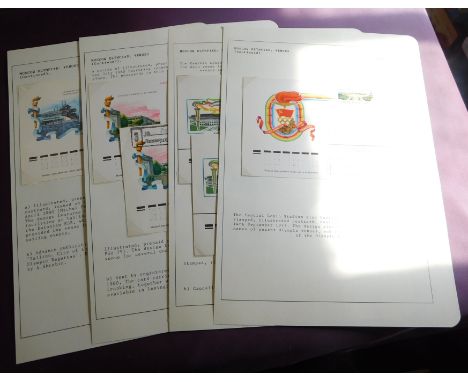 Russia 1980 Moscow Olympics venues group of 7 on 4 pages with unused and cancelled pre-paid postage. All illustrated and canc