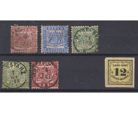 German States - Baden 1862-1905 SG 28, 30 and 36 used, Rural Post SG D41 m/m 12k, SG 39 and 42 used. Cat value £850+