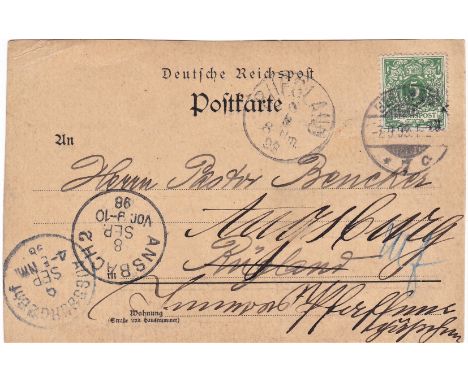 Germany 1898 Postcard with a Picture of Johannes Awetaranjan and bi-lingual text on reverse posted to Rhegland cancelled 7/9/