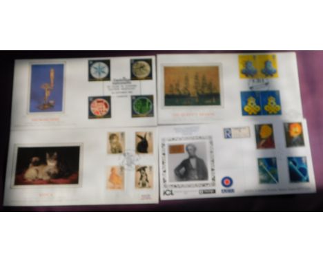 Great Britain 1989-1991 4x Silk FDCs with cachet cancels, 3x Presentation Philatelic Services Sotheby's collection and an Ama
