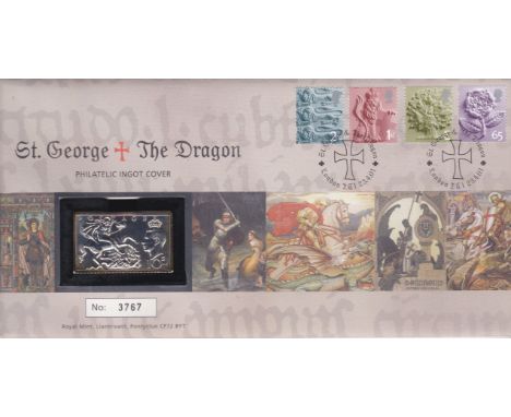 Great Britain 2001 (Jan 3rd) Royal Mail/Royal Mint KGVI Ingot FDC 1951 10/- Stamp, St. George &amp; The Dragon Philatelic Ing