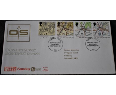 Great Britain FDC 1991 (Sept 17th) Maps set on Ordnance Survey Bicentenary FDC with H/S