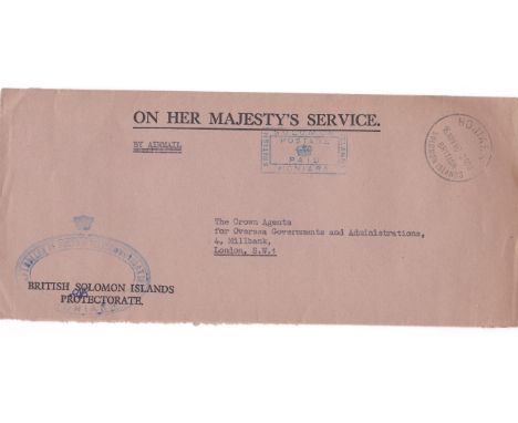British Solomon Island Protectorate 1961 - O.H.M.S envelope to London, Honiara Solomon Island date stamp and Postage paid Hon