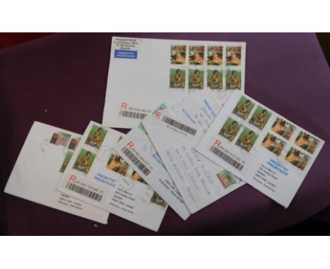 Poland 2020 6x philatelic covers posted registered to same address in London, with colourful postal rate combinations