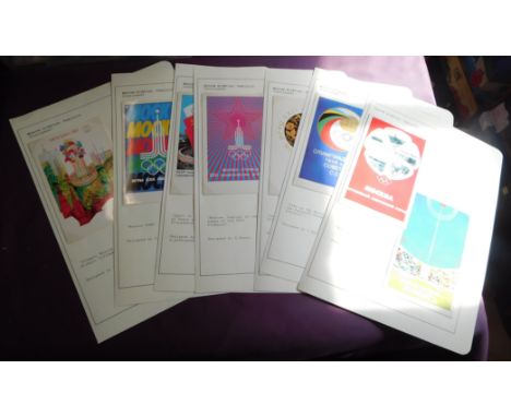Russia 1978 Moscow Olympics 1980 publicity postcards (14) on 7 pages. Unused and good graphic design group 