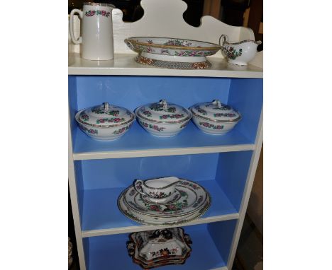 Eleven pieces of Indian Tree dinnerware, various age and makers, together with two Ashworth tureens with one cover