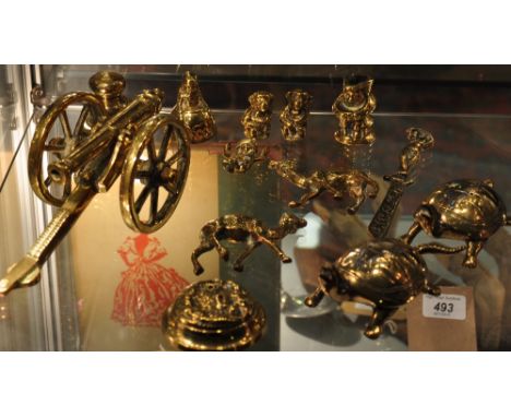 A model cast brass artillery canon and sundry small brassware