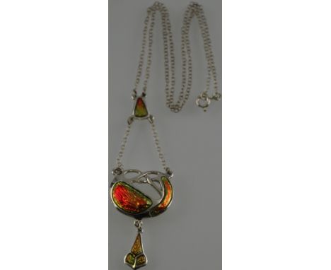 A silver and enamel Art Nouveau style pendant necklace