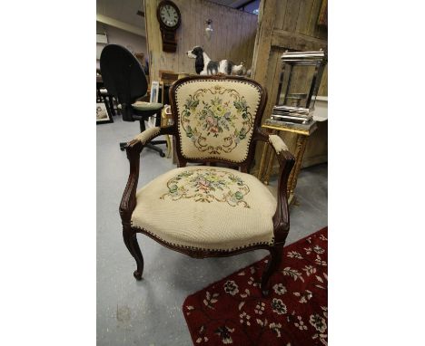 Pair Continental beechwood fauteils with tapestry seats