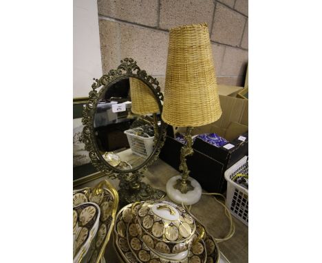 Oval Mirror on Stand &amp; Marble Based Lamp