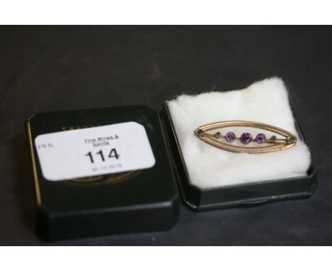 Yellow Metal &amp; Amethyst Bar Brooch