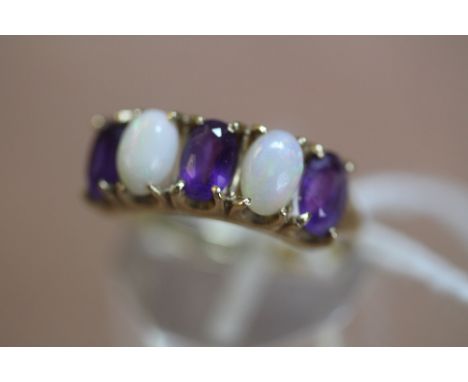 9ct gold, opal and amethyst ring