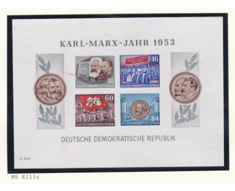 East Germany 1953 70th death anniv Marx SG MSE111c imperf x 2; Env cancel Karl Marx Stadt on SG E102-E103 E104 x 2, E106-E107