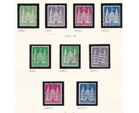 Germany 1948 Building Series The Romerberg, The Frauenkirche, Cologne Cathedral, The Brandenburg Gate, The Holsteinor mint &a