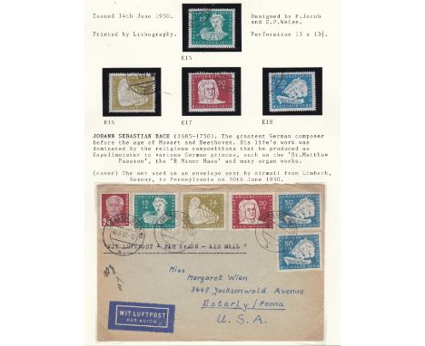 East Germany 1950- 1953 Illustrated Michel P47/01 unused Brandenburg Gate, P47/03 used Leipzig Trade Fair; Michel P52/01 used
