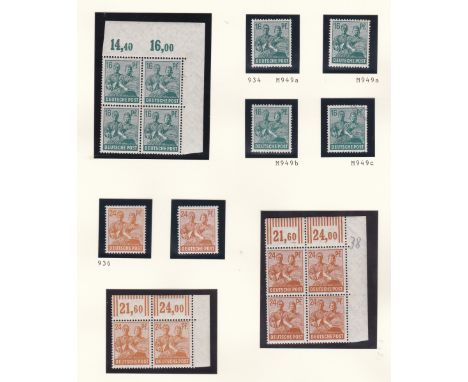 Germany 1947-1948 Reconstruction definitives SG933 x 8 mint, SG933 u/m blocks 4 plate print x 2; SG930 x 3 2mint 1 used, cyli