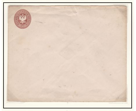 Russia 1868 Michel U13DII prepaid env 10 k brown embossed unused, 1872 Michel U16C prepaid env St Petersburg to Vyborg 15.2.1