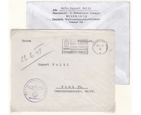 Germany 1941-1942 Env Army control inspectorate cachet; Env 1.9.1941 Field post cachet Airforce control inspectorate; Env fie