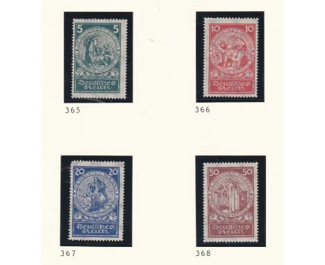 Germany 1924 Welfare Fund SG365-368 m/m set; 1924 definitive issue SG369-375 used set; Pre paid Michel P156.1, Michel P157.1 