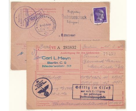 Germany 1941 Lorraine Env cancel on SG3 Metz swastika; Alsace 1941-1944 7 items each item displayed &amp; described with full