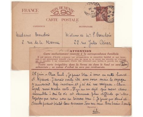 Germany 1941 French Interzonal Mail 9 pre paid postcards each item displayed &amp; described with full details of all censor 