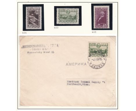 Russia 1933 50th Anniv Death Marx SG603-605 used set; Postcard of Red Square Moscow to Vienna SG604 Moscow cancel 22.3.1935