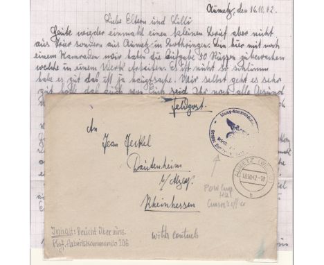 Germany 1943 Internment Camp Env to Berlin- Borsigwalda labour camp from Meinau foreign persons internment camp cancel 23.10.