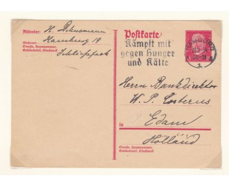 Germany 1928-1929 Michel P180.1 cancel on SG424 warship SMS Hessen cds, Michel P181 II unused, Michel P182.1 used; Michel P18