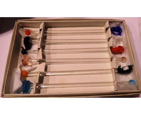 Set of six fish top glass cocktail stirrers. P&amp;P Group 1 (£14+VAT for the first lot and £1+VAT for subsequent lots) 