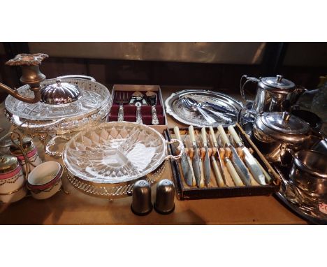 Collection of silver plate including candelabra, H: 25 cm. Not available for in-house P&amp;P 