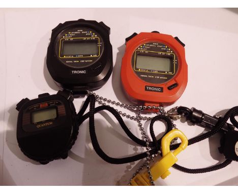 Two Tronic stopwatches and another, require batteries. P&amp;P Group 1 (£14+VAT for the first lot and £1+VAT for subsequent l